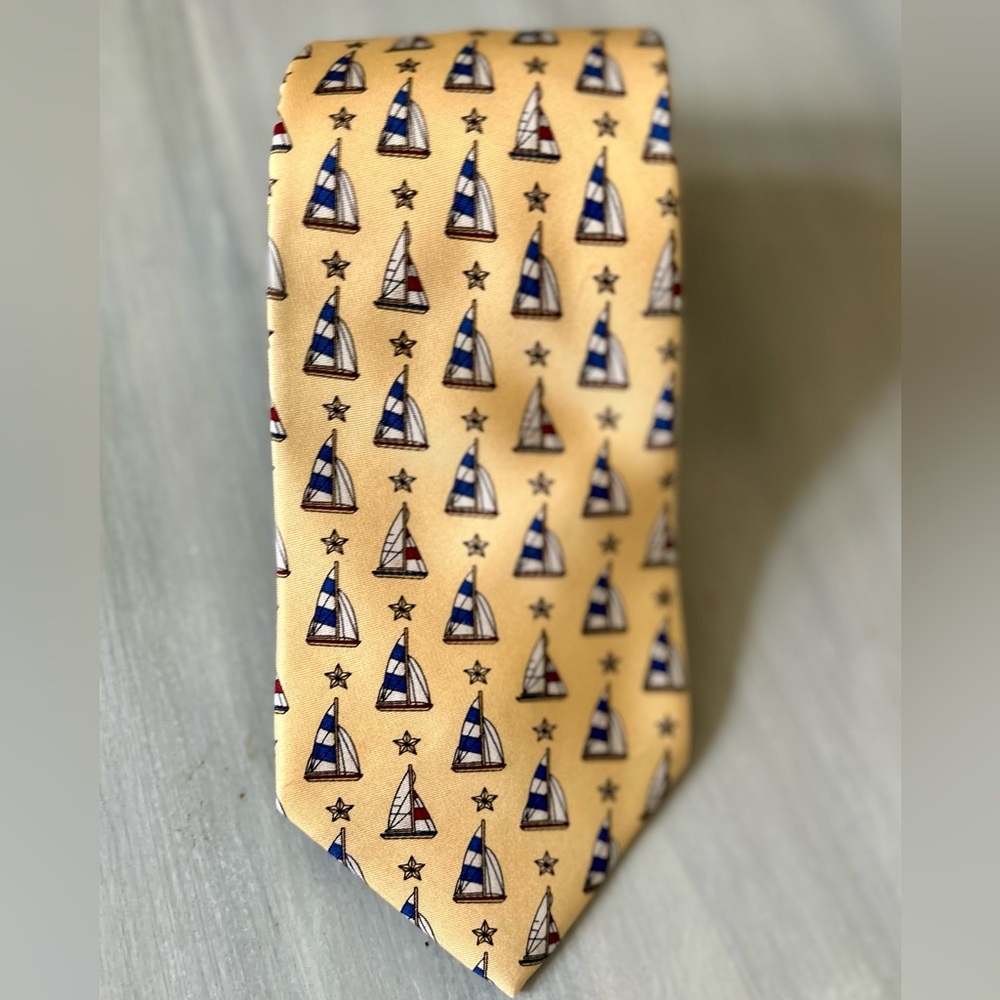 Tommy Hilfiger Sail Boat Yacht Yellow Blue Men’s Tie